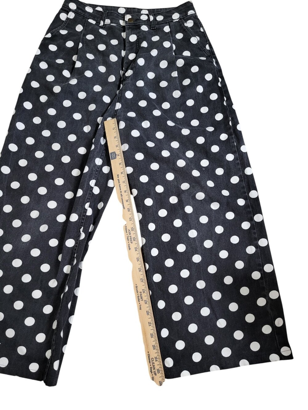 Lucy And Yak Jeans Womens Size 32R Black Wht Polka Dot High Waisted Tapered - Picture 4 of 9